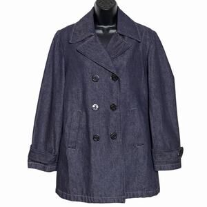 LADIES GAP INDIGO DENIM PEA COAT DOUBLE BREASTED NOTCH COLLAR JACKET SIZE M
